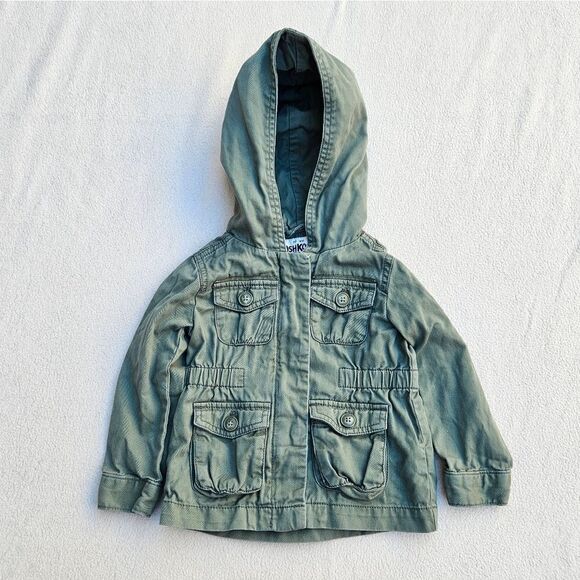 OshKosh B'Gosh Army Green Hooded Utility Jacket Size 2T - Picture 1 of 12